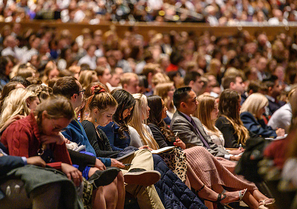 Elder and sister Uchtdorf speak at devotional in the BYU-Idaho Center.