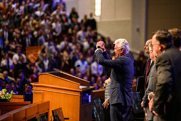 Elder and sister Uchtdorf speak at devotional in the BYU-Idaho Center.