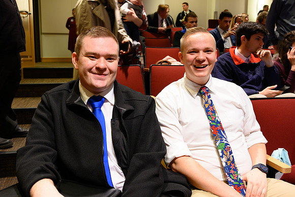 Students waiting to hear from Elder and Sister Uchtdorf at the BYU-Idaho Center.