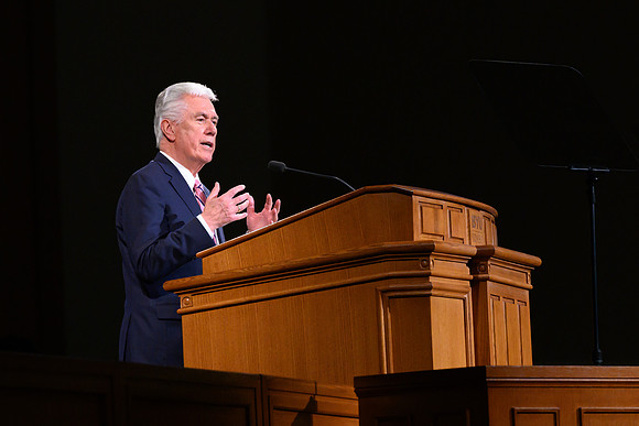 Elder Dieter F. Uchtdorf, of the Quorum of the Twelve Apostles, speaks to thousands of students at a special devotional at the BYU-Idaho Center.