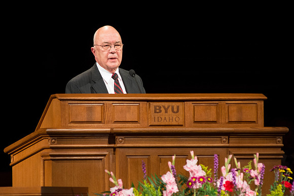 Fenton Broadhead, BYU-Idaho Academic Vice President, speaks to students at devotional