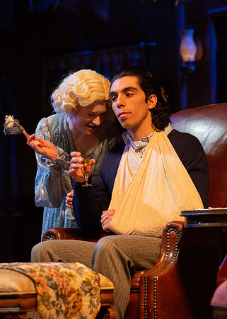 Drama dress rehearsal for the Blithe Spirit play in the Snow theater.