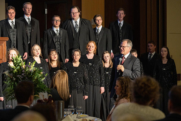President's Club members enjoy an evening of socializing, musical entertainment and wonderful food in the Manwaring Center Ballroom.
