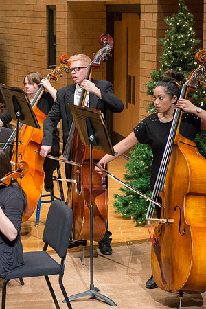 Students in the University Orchestra  during a dress rehearsal in preperation before their end of the semester concert.