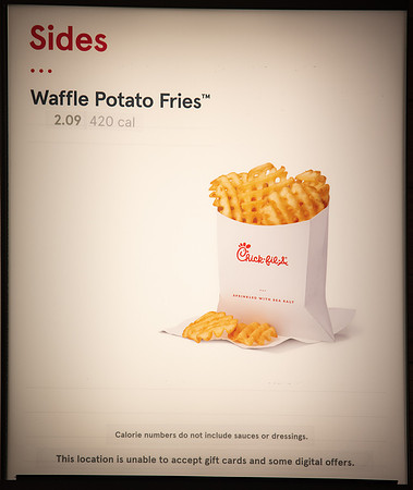 Menu board of Chick-fil-A express at BYU-Idaho.