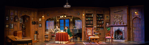 Drama dress rehearsal for the Blithe Spirit play in the Snow theater.
