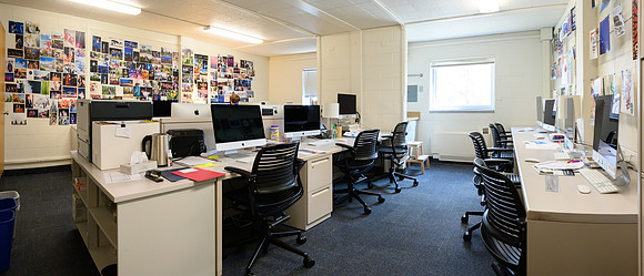 Normally a busy place with Graphic Designers, Photographers, Web Designers and writers, this University Relations student workroom is pretty quiet due to the Covid-19 Coronavirus.