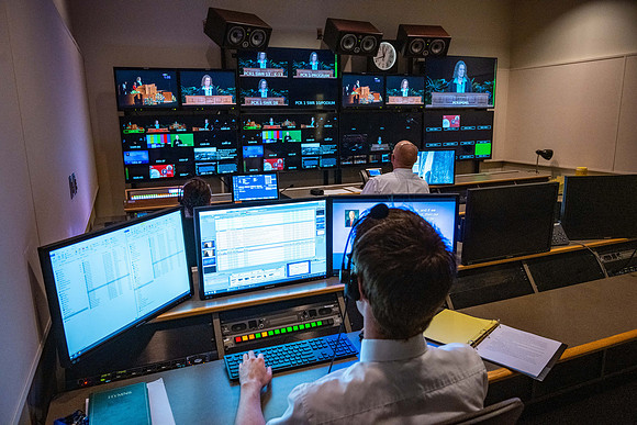 Behind the scenes of devotional in the I-Center.