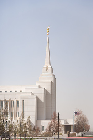 Rexburg Idaho Temple surrounded by dust during a wind storm.