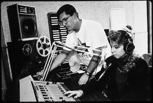 Student DJs at the student radio station, KWBH.