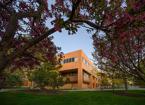The Romney building during late spring at dusk.