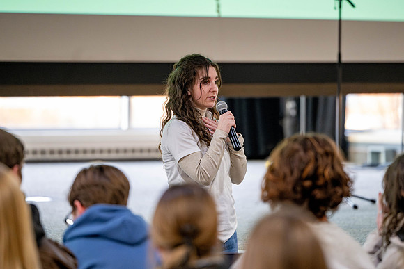 Students gather in the Manwaring Center for an Easter themed Family home evening activities.