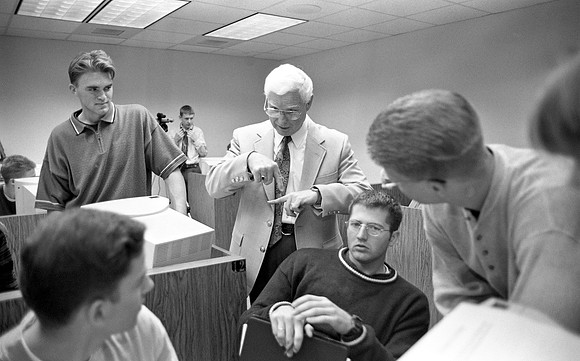 Students participating in an interactive class with BYU.