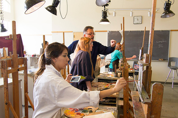 Students in Brother Bodily's Painting class work on their landscape projects in the Spori Building during the 2014 Spring Semester.