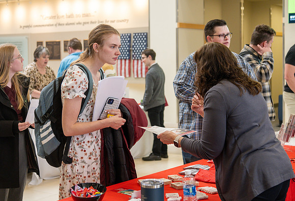 Students attend the Career Fair in the Hyrum Manwaring Center