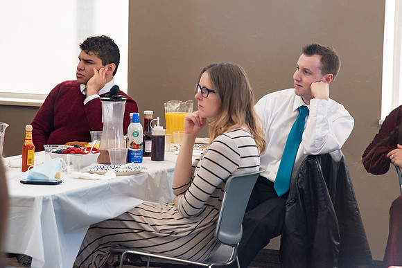 Faculty and Staff of Housing and Student Living gather for an early morning breakfast and an inspirational speaker.