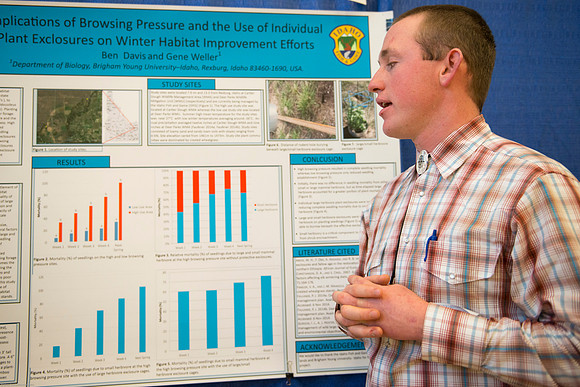 Students present their projects for the Student Research and Creative Works Conference.
