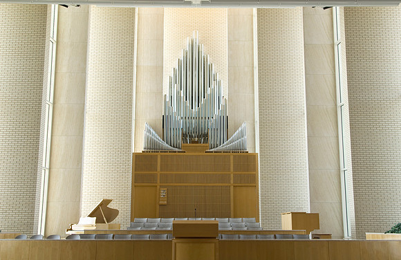 Taylor Building chapel organ pipes.