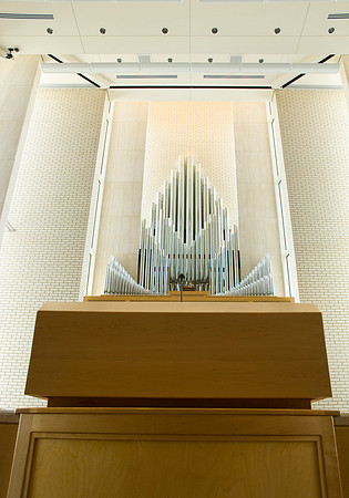 Taylor Building chapel organ pipes.