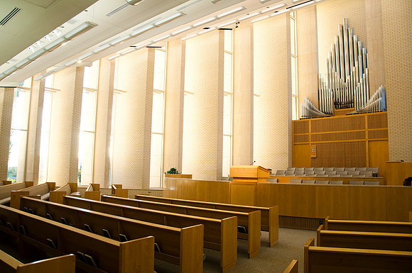 Taylor Building chapel organ pipes.