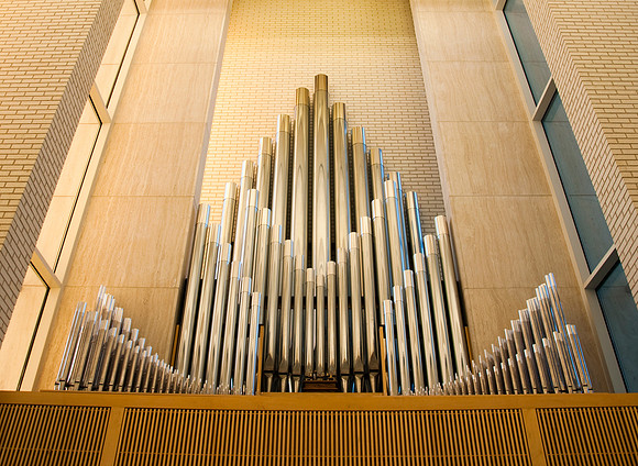 Taylor Building chapel organ pipes.