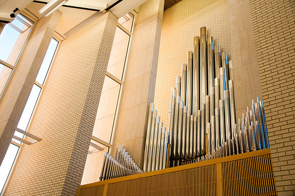 Taylor Building chapel organ pipes.