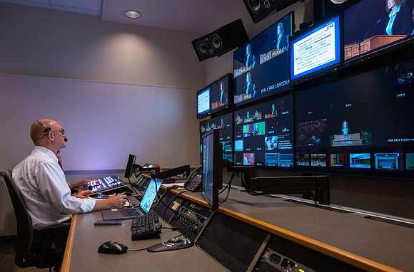 Behind the scenes of devotional in the I-Center.