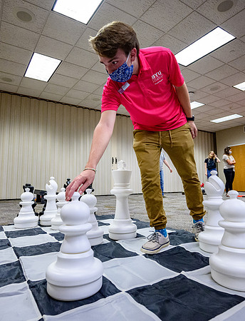 Vice President, Amy LaBaugh, Spot Safety video shoot as part of the "We Are In This Together" campaign. Student Social Activities, giant chess.