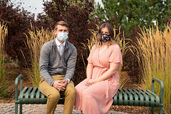 Students going to church on campus with face masks.