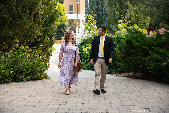 Students walking through the Thomas E. Ricks Gardens after church on a Sunday.