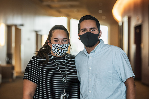 Students stay safe wearing masks and social distancing during the first day of school.