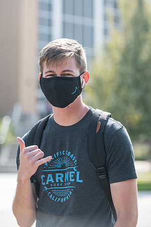 Students stay safe wearing masks and social distancing during the first day of school.