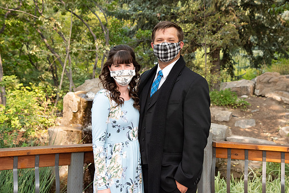 Students going to church on campus with face masks.