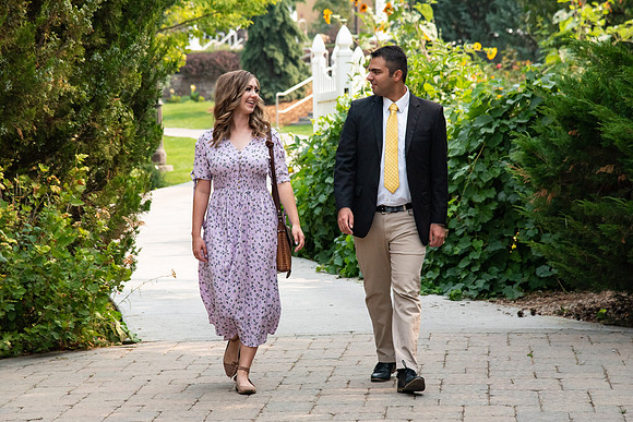 Students walking through the Thomas E. Ricks Gardens after church on a Sunday.