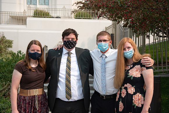 Students on the temple grounds after church.