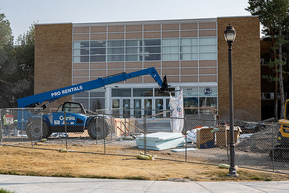 Campus construction continues on the North side of the library the first day of fall semester.