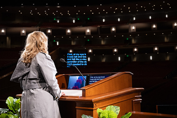 Devotional rehearsal for President Meredith in the BYUI Center.