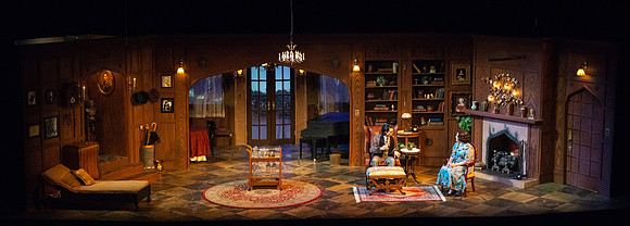Drama dress rehearsal for the Blithe Spirit play in the Snow theater.