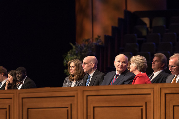 Elder and Sister Renlund sit next to President and Sister Eyring.
