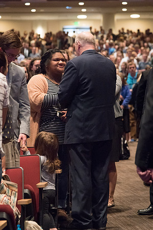 Before his Devotional address, Elder Renlund enters the crowd and shakes the hands of students at BYU-Idaho.