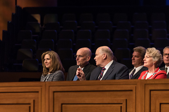 Elder and Sister Renlund sit next to President and Sister Eyring.