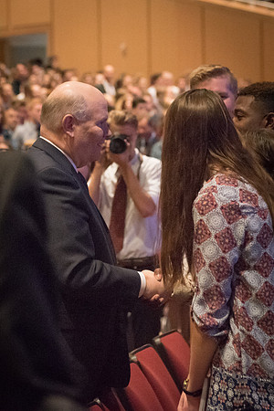 Before his Devotional address, Elder Renlund enters the crowd and shakes the hands of students at BYU-Idaho.