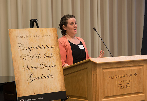 Online Leaning Graduates gather in the MC Special Events room for a reception. Amada VandenAkker, former Pathway student, Bachelor of University Studies, shares her Online experience.