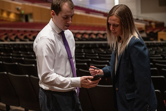 Photos for the usher training video in the BYU-Idaho Center.
