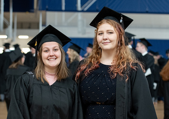 Students gathering for commencement.