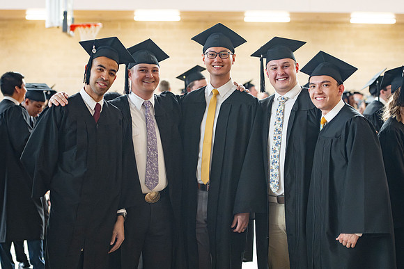 Students gathering for commencement.