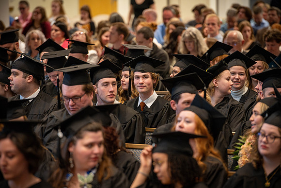 Students graduate from the College of Language and Letters, in the Taylor Building.