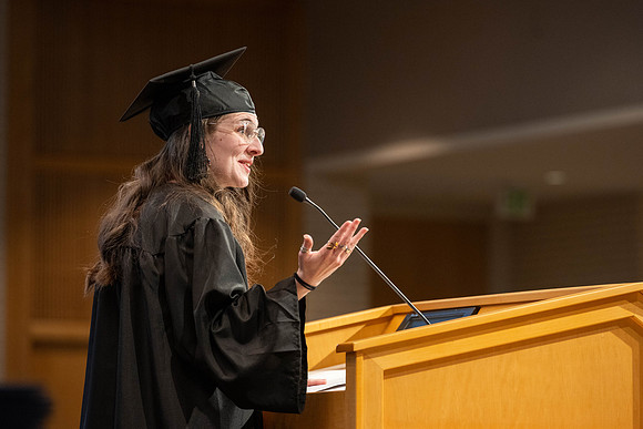 Students graduate from the College of Language and Letters, in the Taylor Building.