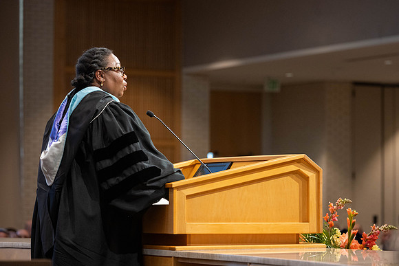 Students graduate from the College of Language and Letters, in the Taylor Building.