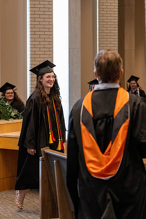 Students graduate from the College of Language and Letters, in the Taylor Building.